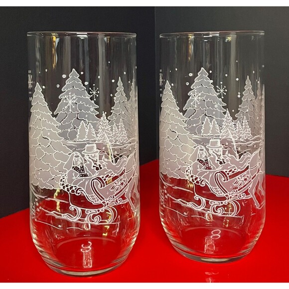 7 Avon Frosted Glass Christmas Tumbler (s) Sleigh Ride THROUGH THE WOODS - Picture 10 of 10